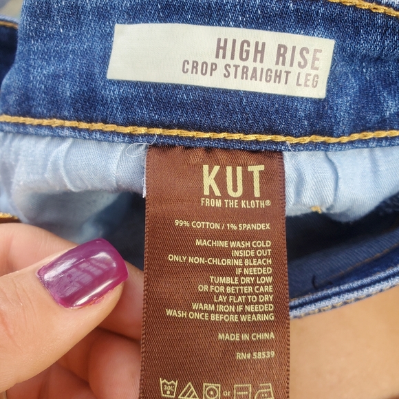 Kut From the Kloth Distressed High Rise Crop Straight Leg Raw Hem Jeans Size 16 - Picture 12 of 12
